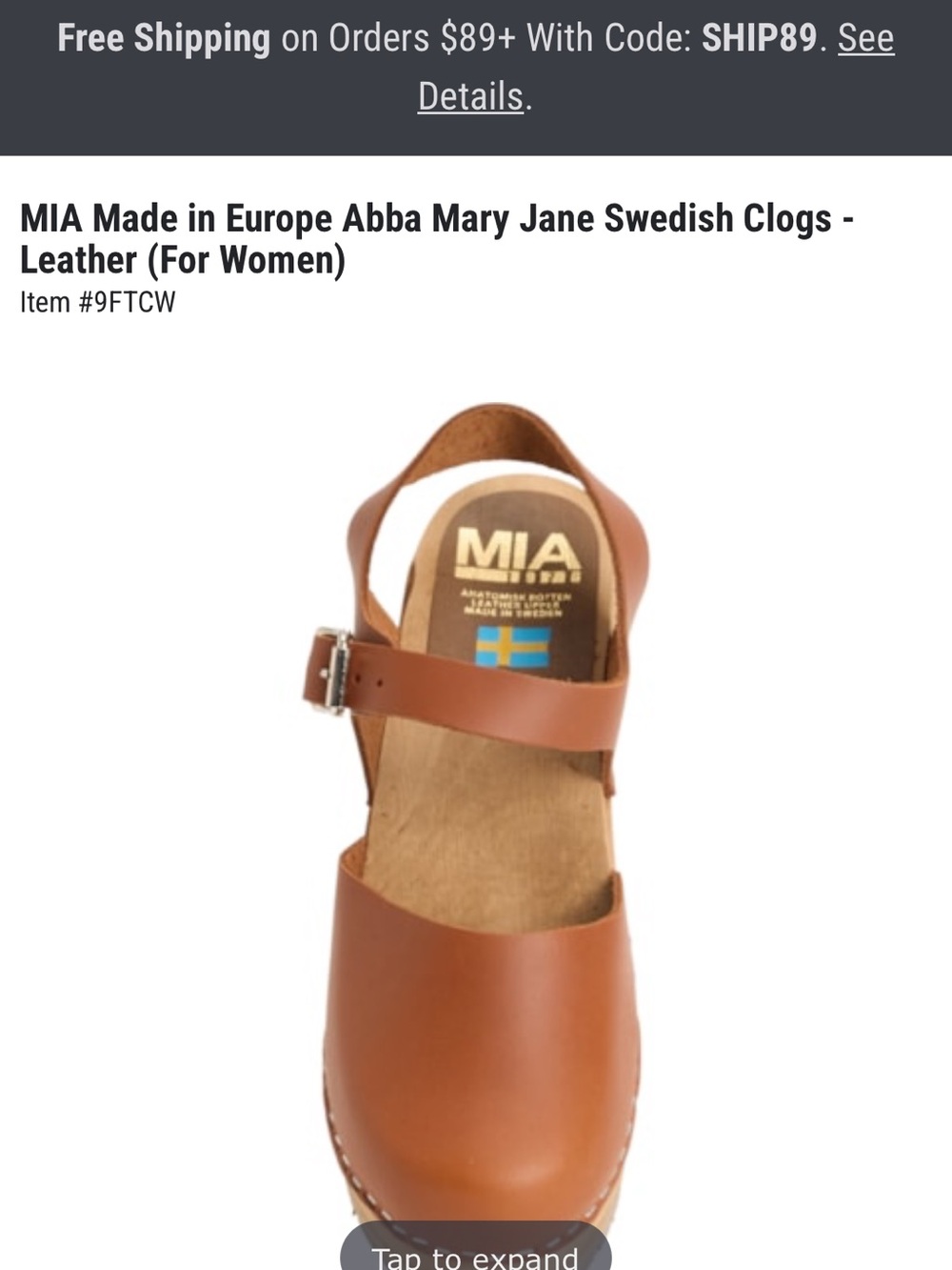 MIA Made In Europe ABBA Mary Jane Tan Leather Mary Jane Clog with Buckle Strap - Picture 2 of 11